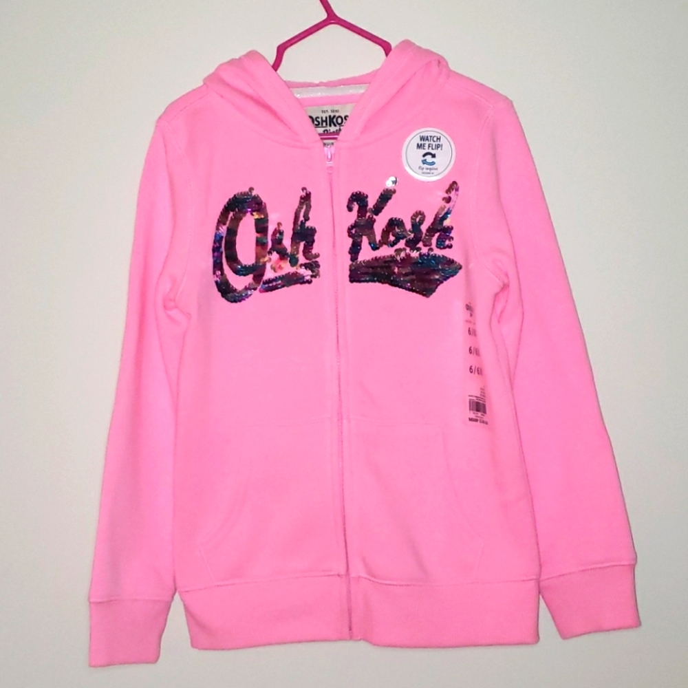 NWT Osh Kosh Girls Pink Hooded zippered Sweater